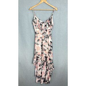 HS‎ Heart Soul Pink Gray Floral Ruffle High Low Dress Women’s Extra Small